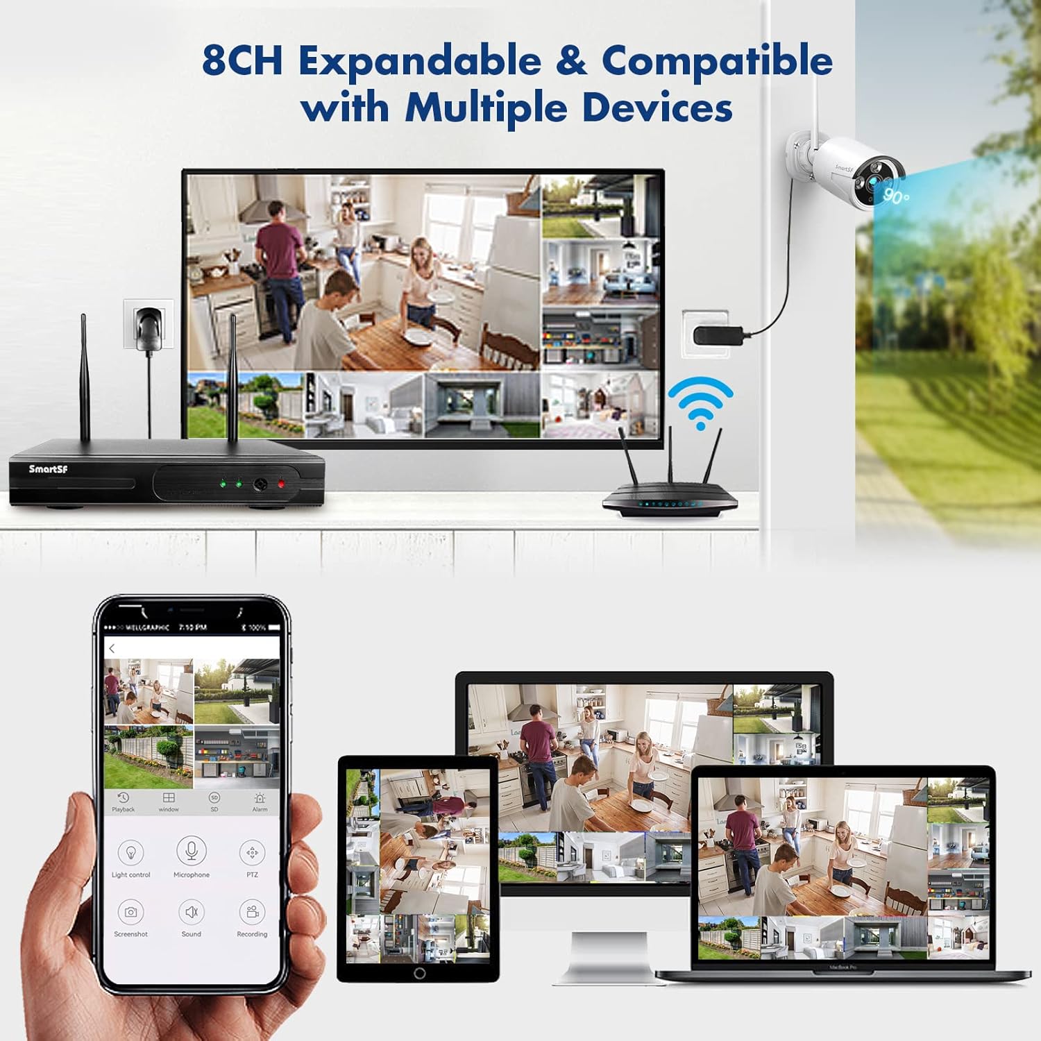 Wireless Security Camera System with 1TB Hard Drive, 1080P, IP66 Weatherproof Indoor Outdoor Camera D8807