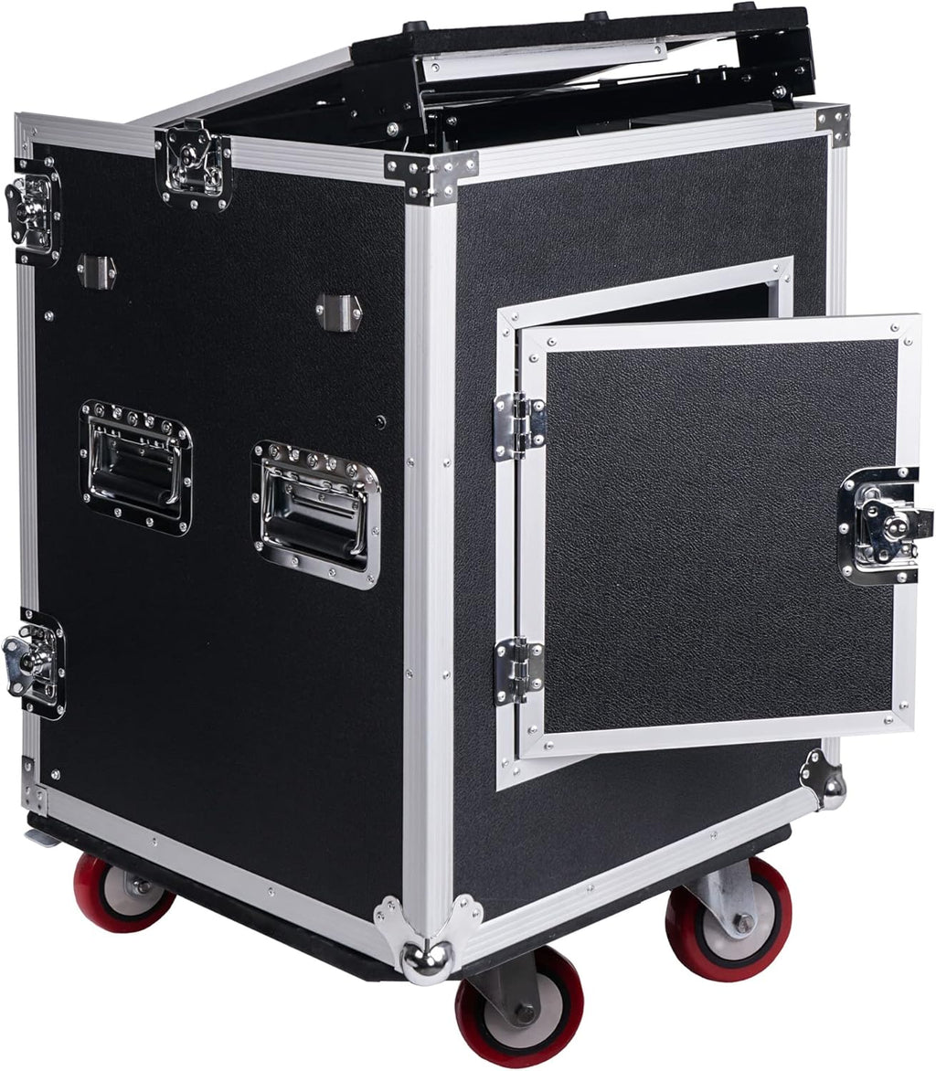 14U PA DJ Rack Case with 11U Slant Mixer Top and Casters V5747