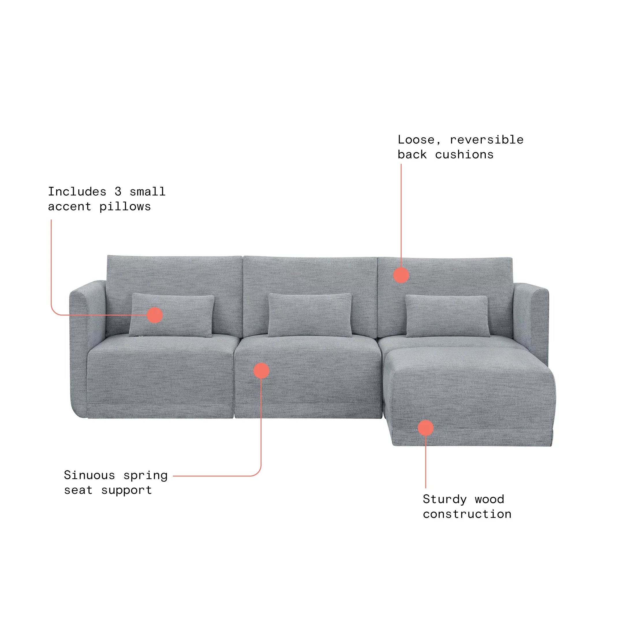 Gray Fabric Modular Sectional Sofa with Ottoman F16920