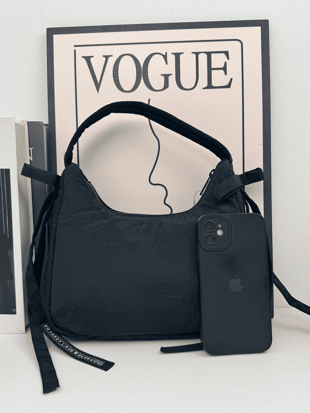 Mini Bow Nylon Handbag-BLACK K76167