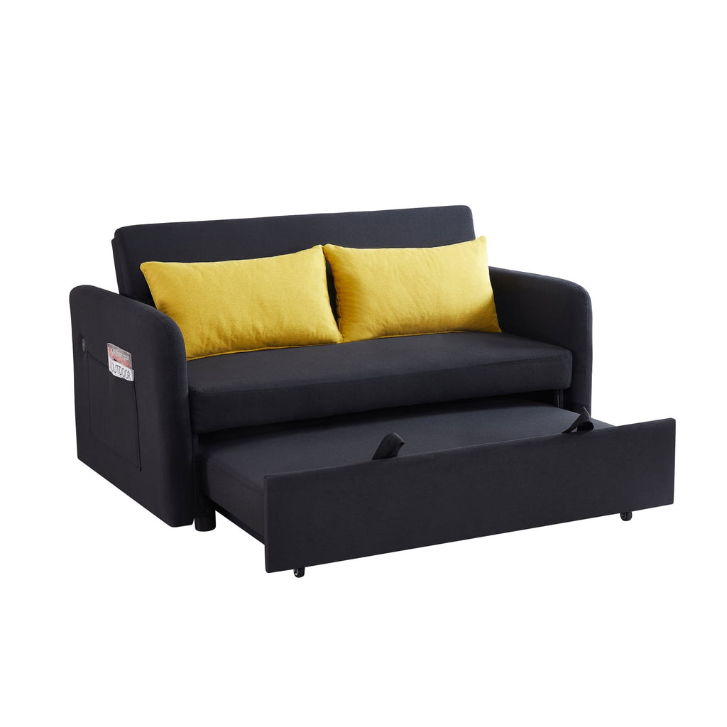 Black Velvet Convertible Loveseat Sleeper Sofa Bed with USB T3429