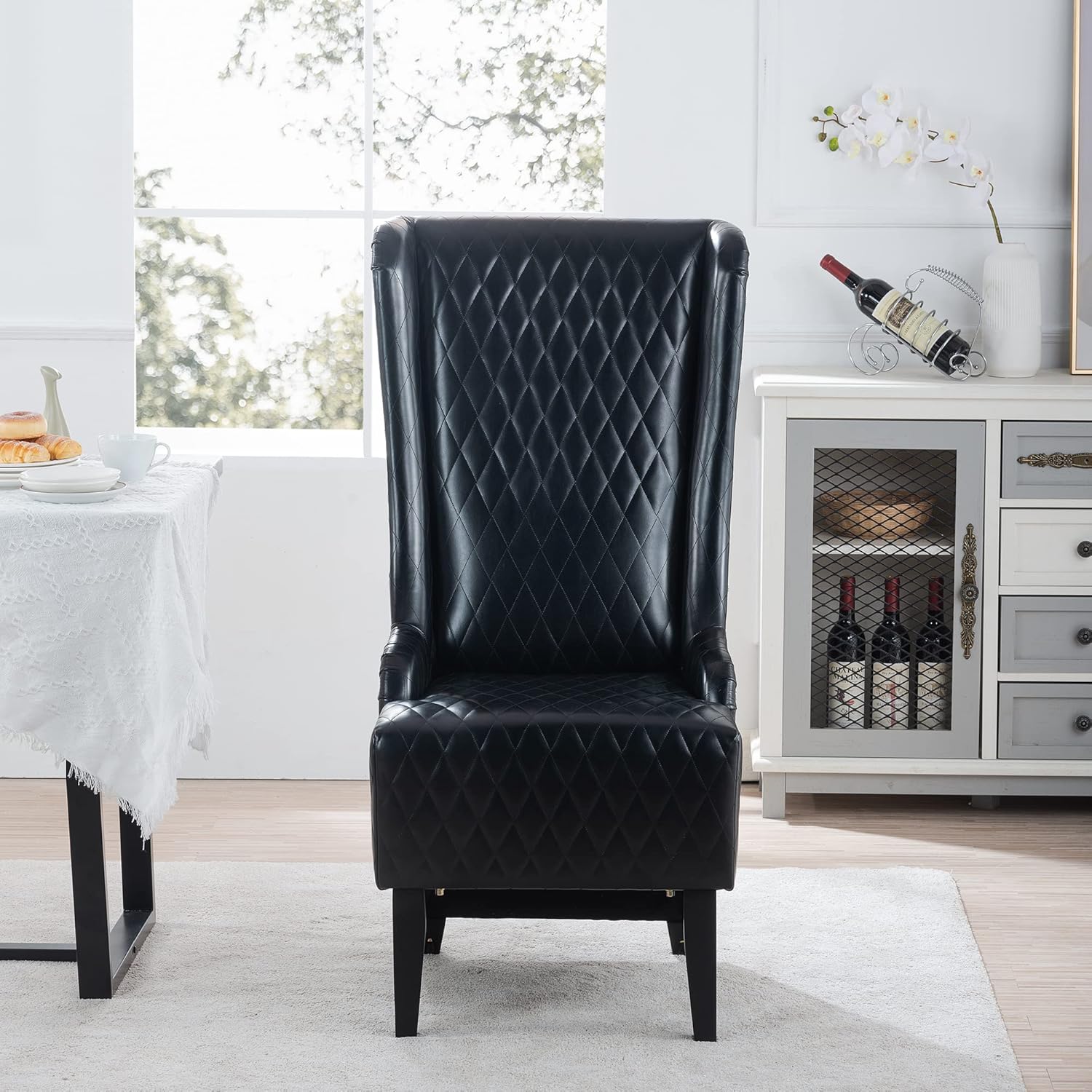 Black Faux Leather High-Back Accent Chair J557