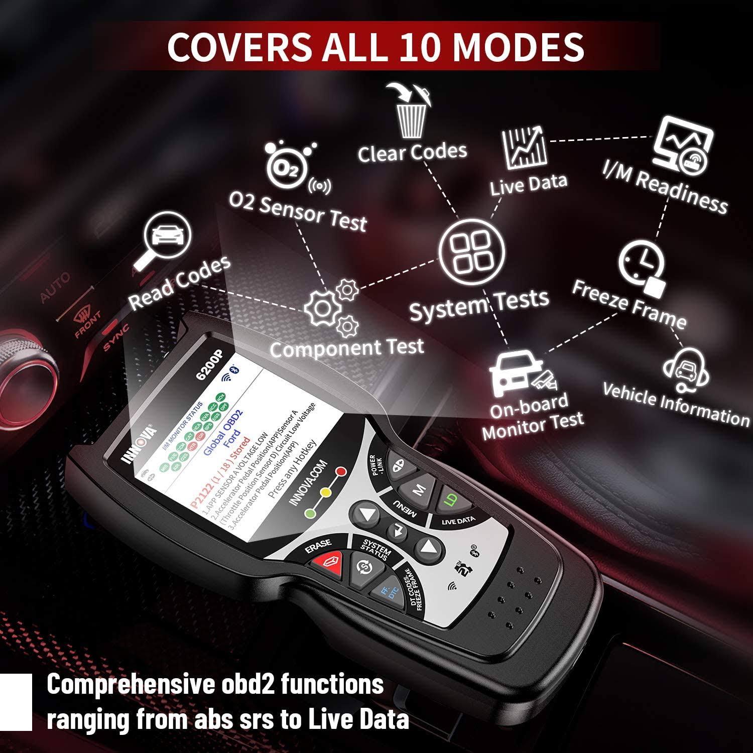 ABS Srs OBD2 Scanner Code Reader with Battery Reset Oil Light Reset Q331700