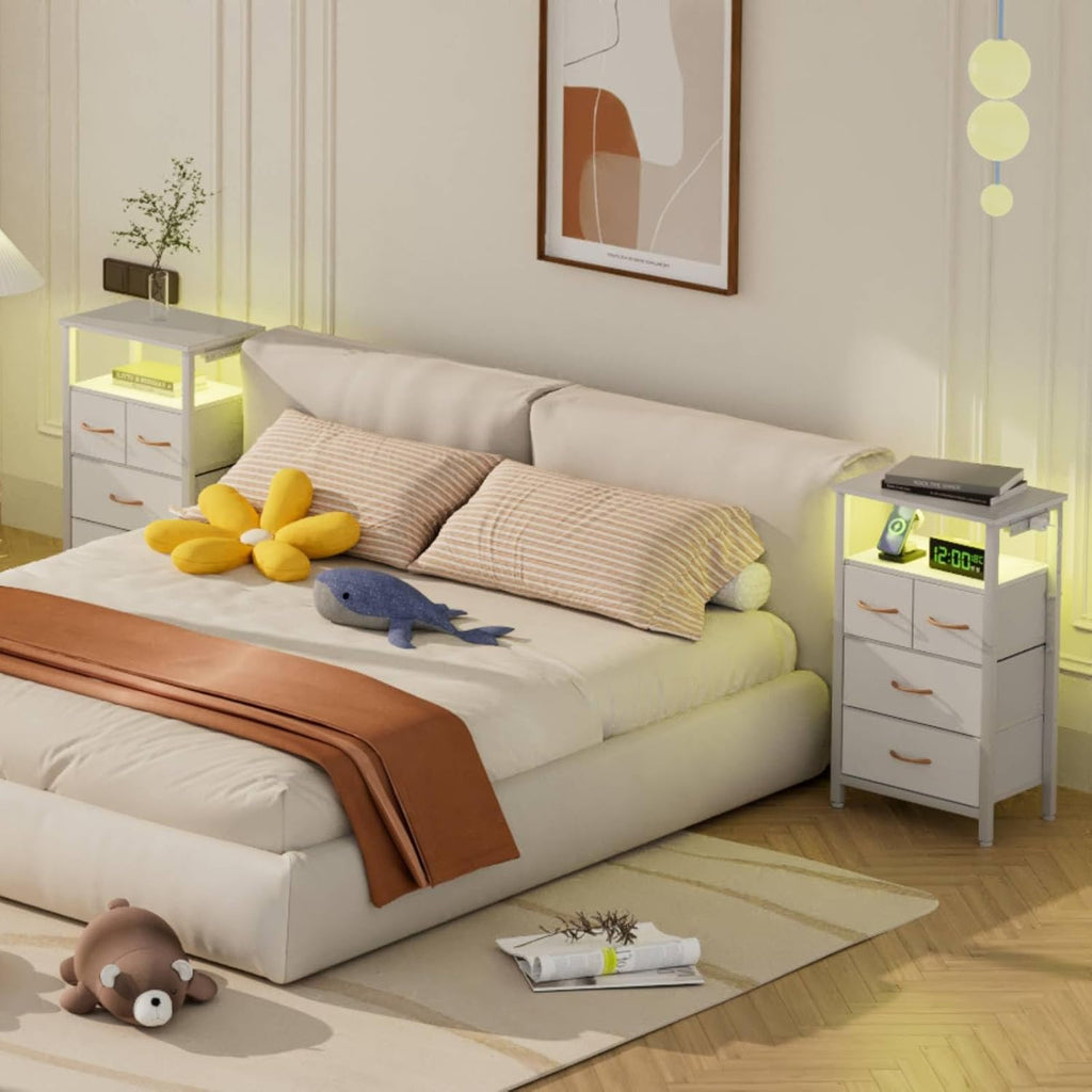 Nightstand Set of 2 with Charging Station and Led Light R120976