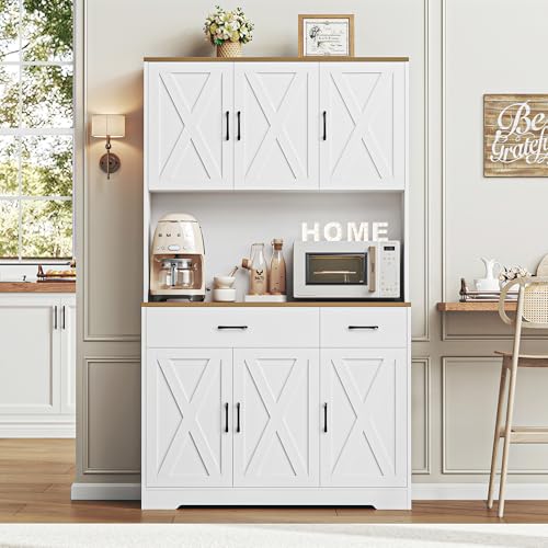 Black Tall Pantry Cabinet with Charging Station and Microwave Stand P34757