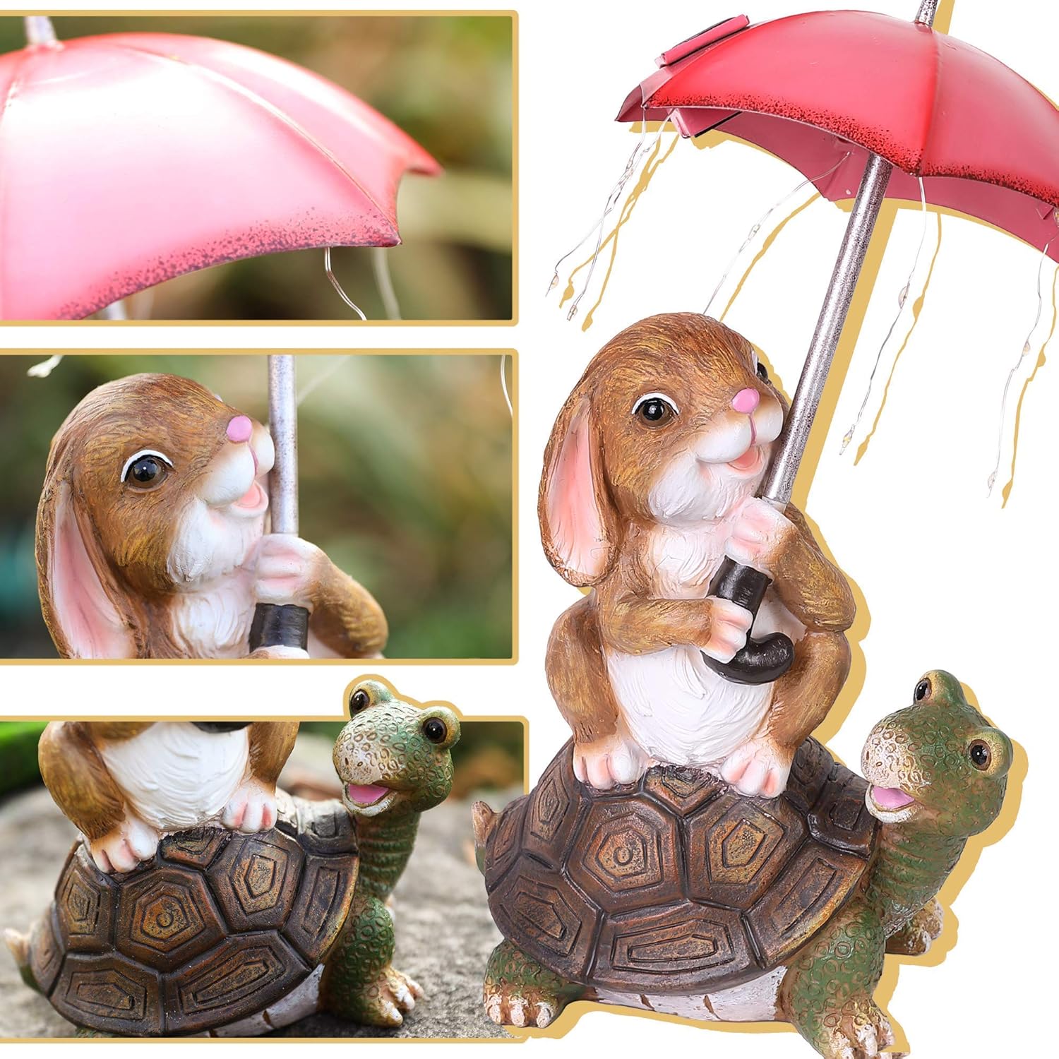 Solar Garden Statues Rabbit Turtle Garden Decor Figurine Lights J897