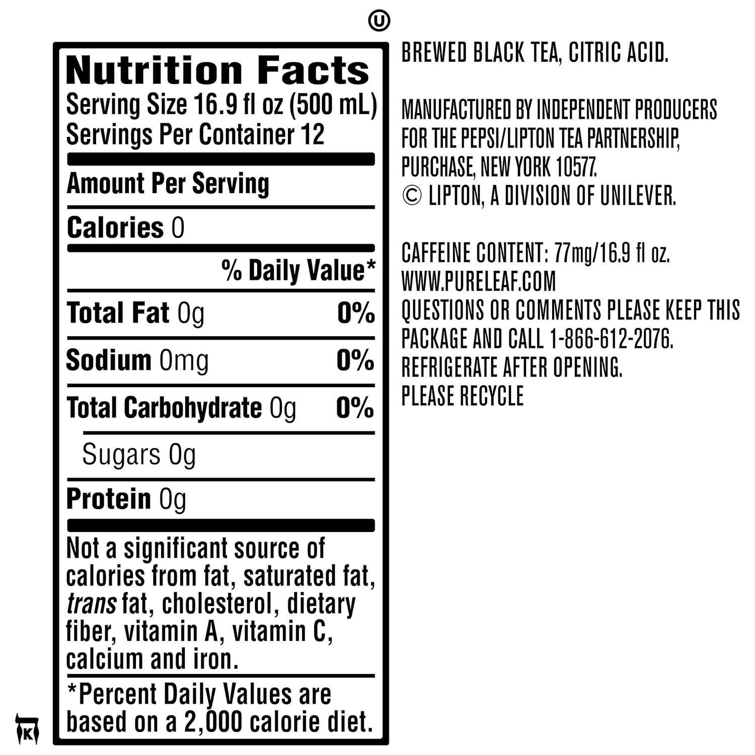 Unsweetened Black Iced Tea, 16.9 Ounce Bottles, 12 Count W668562