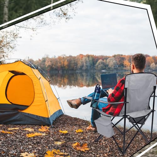 2 Pack Oversized Folding Camping Chair with Cooler Side Pocket Cup Holder Carry Bag (Blue) B7938