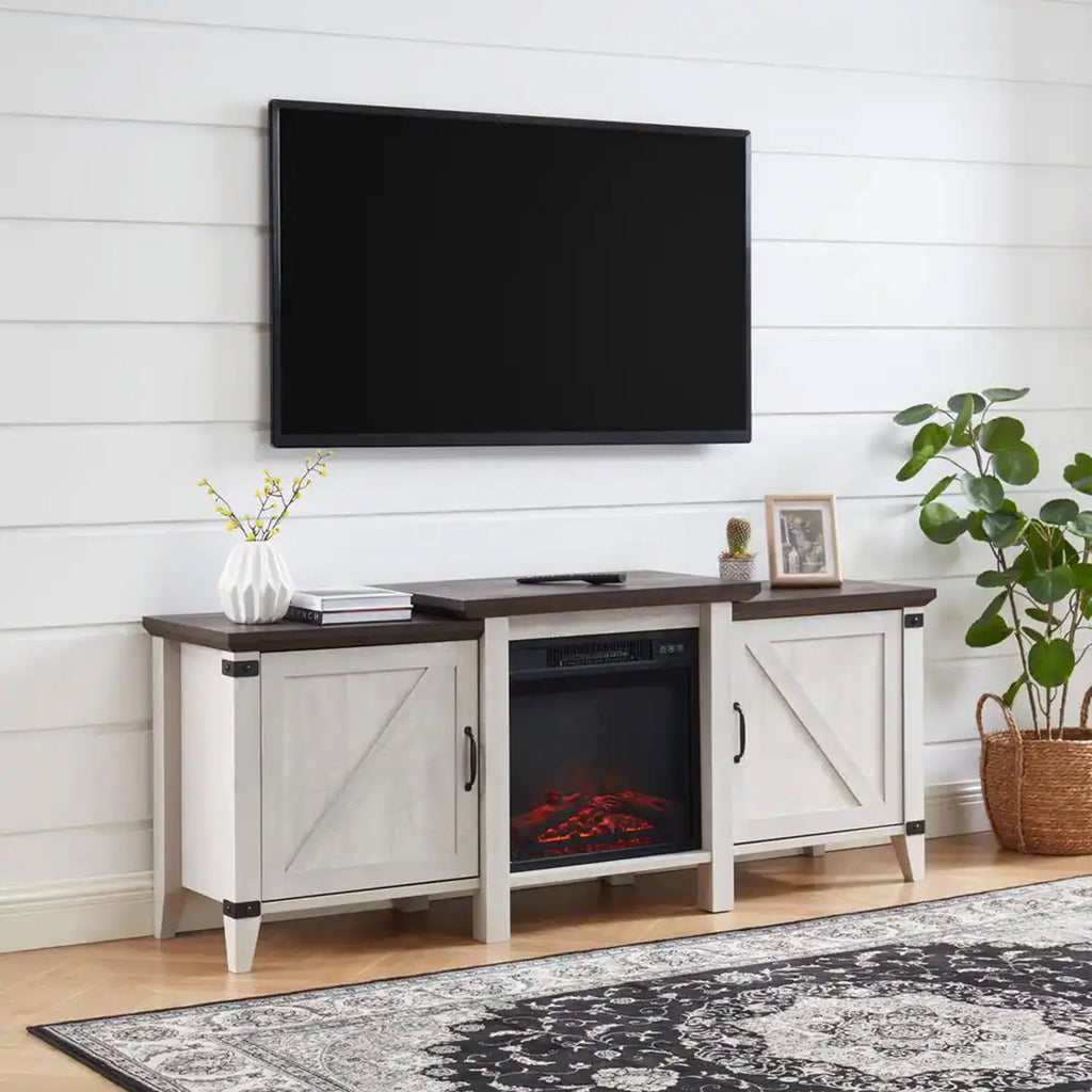 Grey Freestanding Wooden Electric Fireplace TV Stand Console K205501
