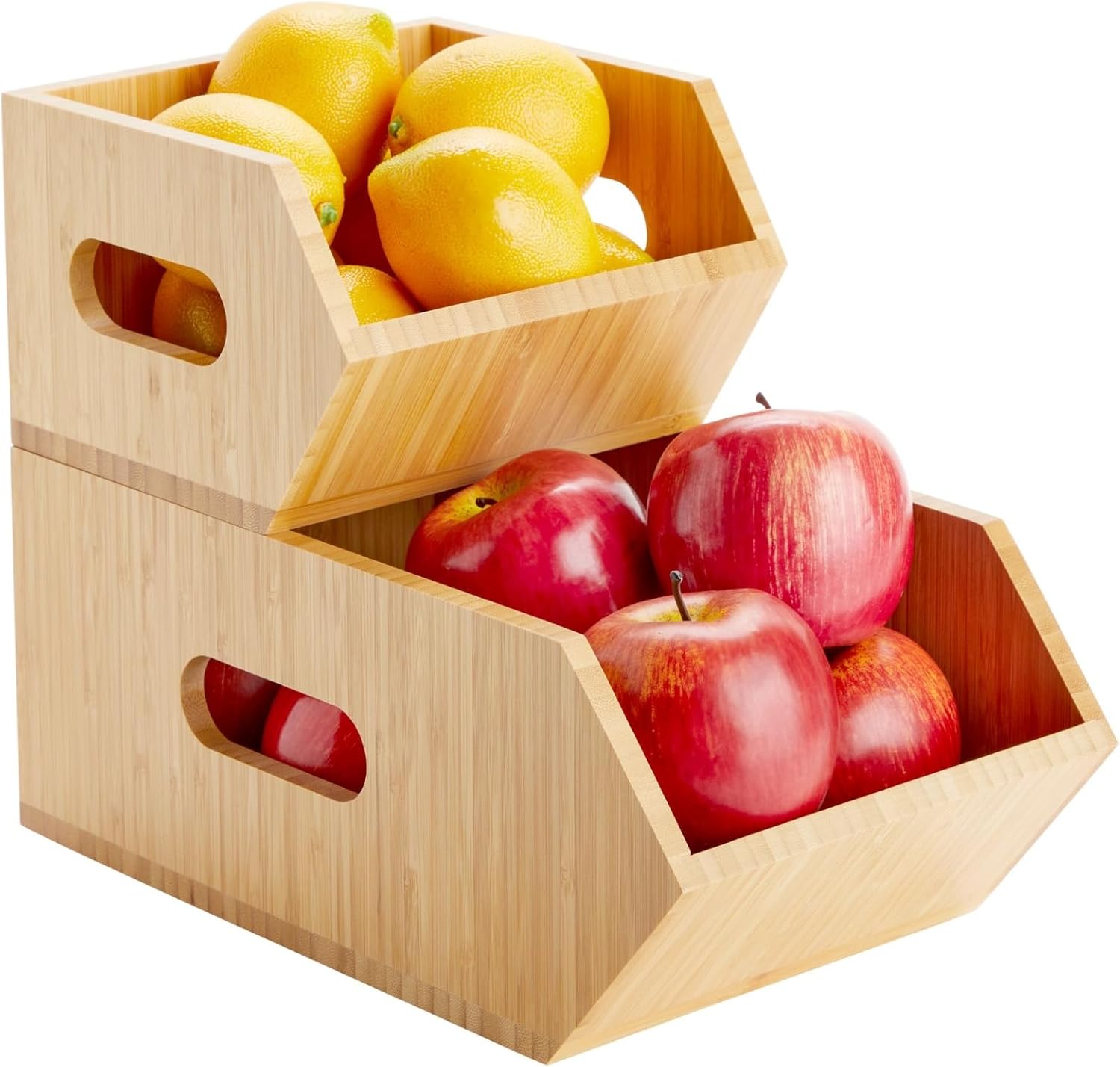 2 Pack Stackable Bamboo Wood Storage Bins M990338