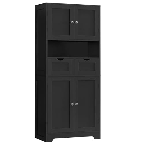 White Tall Bathroom Cabinet with 2 Drawers & 2 Adjustable Shelves & 4 Doors S489