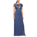 Cap Sleeve Stretch Sequin Side Ruffle Gown Z6770