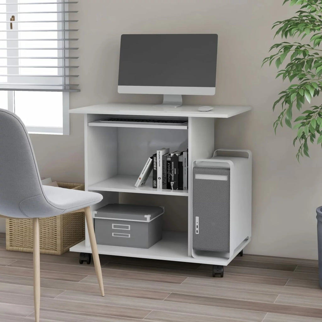 White Engineered Wood Computer Desk with Keyboard Tray 31.5 x 19.7 x 29.5 Inches S436