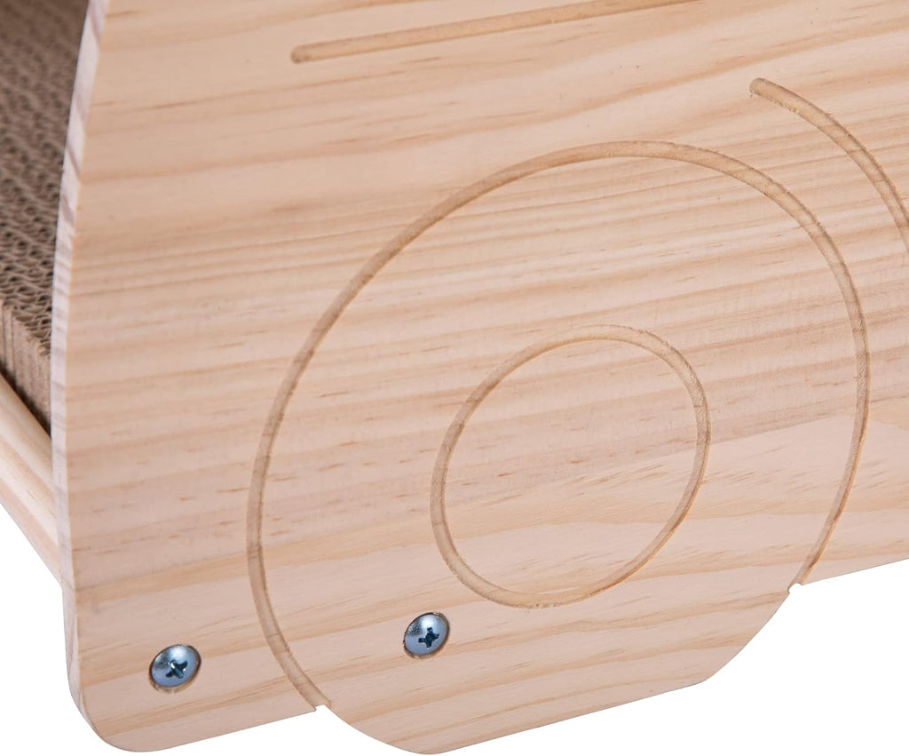 2-in-1 Wood Corrugated Cat Scratcher, Natural Pine Board, Durable Cardboard Y478883