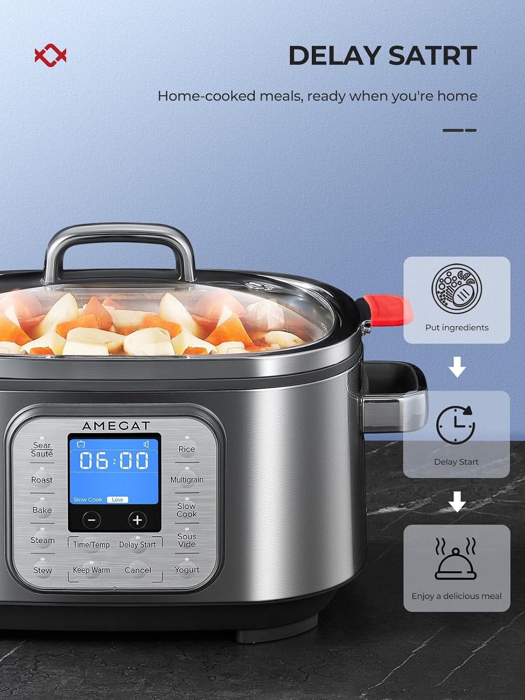 6 Quart Programmable Slow Cooker with Stainless Steel Pot and Glass Lid M927
