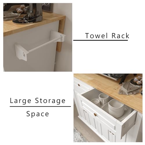 White Rolling Kitchen Island with Drop Leaf and Storage Cabinet W1275