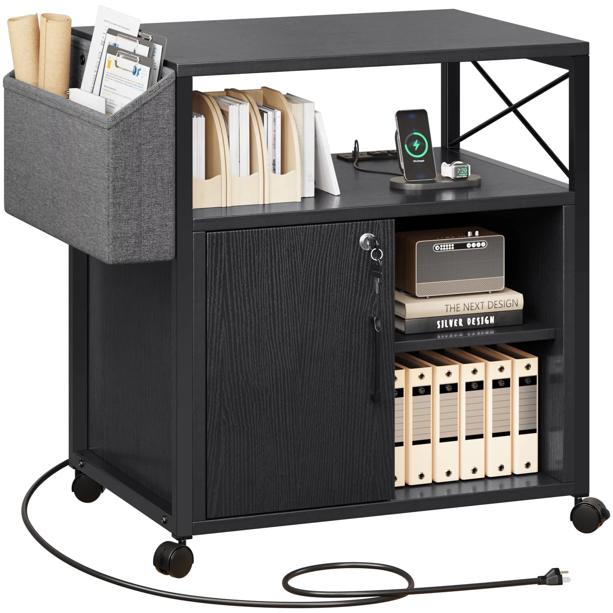 Black Lateral File Cabinet with Charging Station X690545