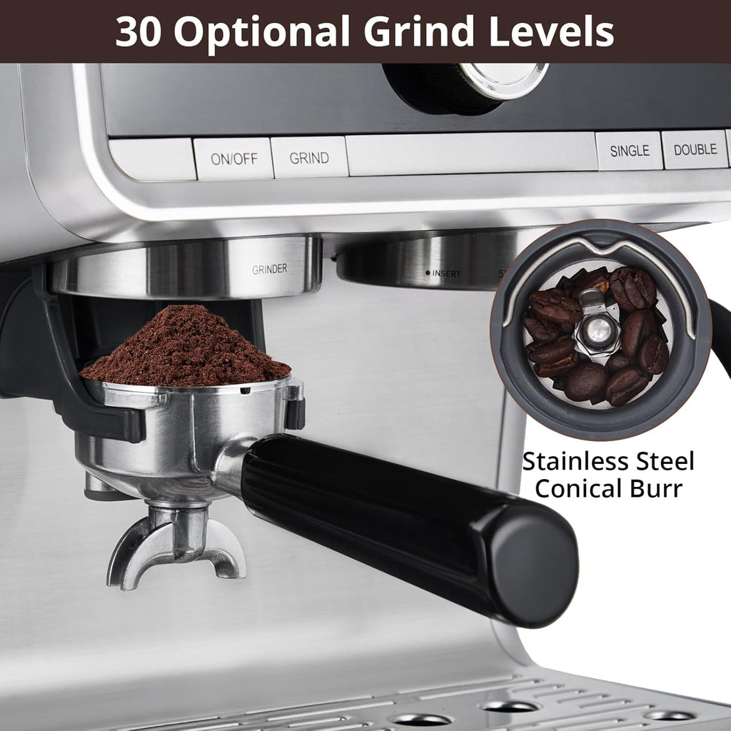 20 Bar Brushed Stainless Steel Espresso Machine with Milk Frother Steam Wand Z23889