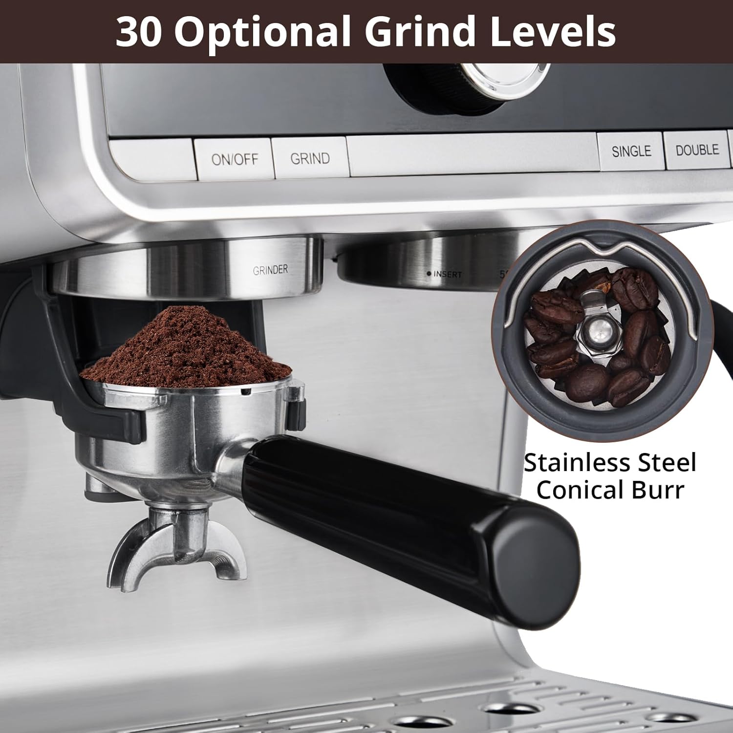 20 Bar Brushed Stainless Steel Espresso Machine with Milk Frother Steam Wand Z23889