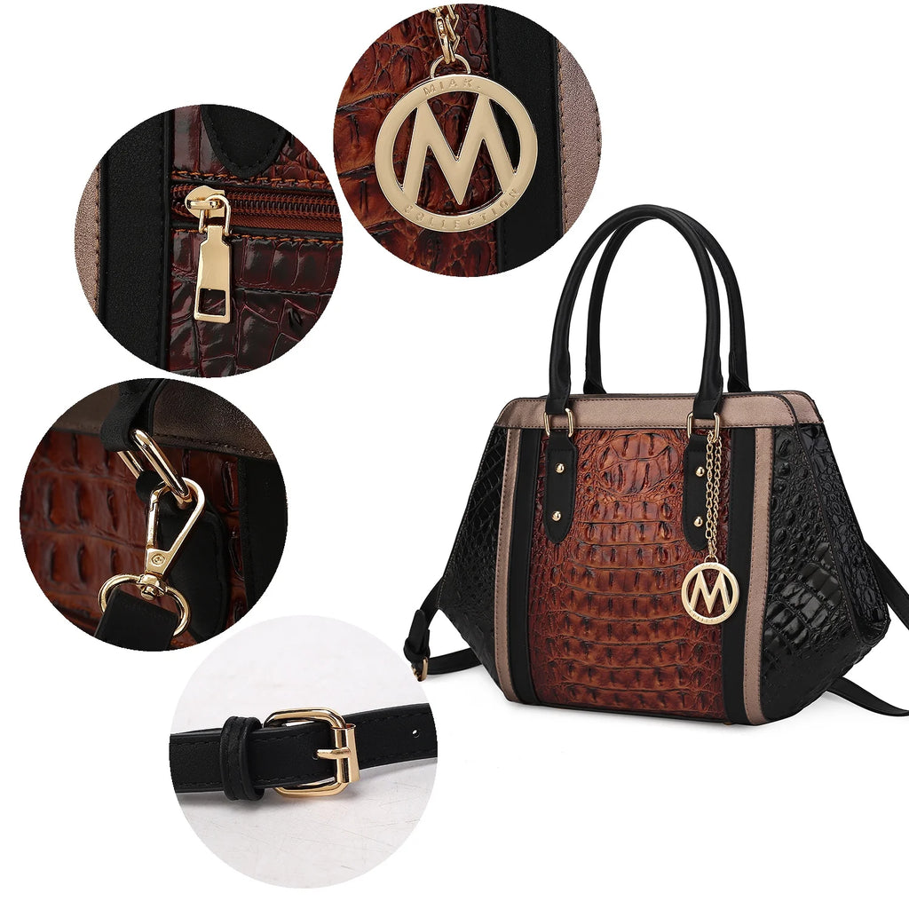 Taupe Chocolate Crocodile-Embossed Satchel Handbag 2-Piece Set J82725