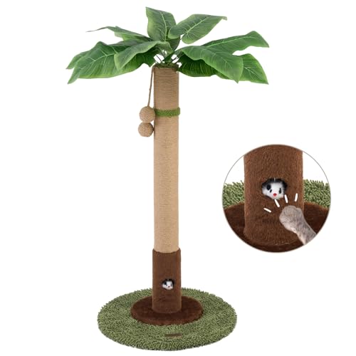35" Tall Sisal Rope Cat Scratching Post with Hanging Ball and Cat Toys W705680