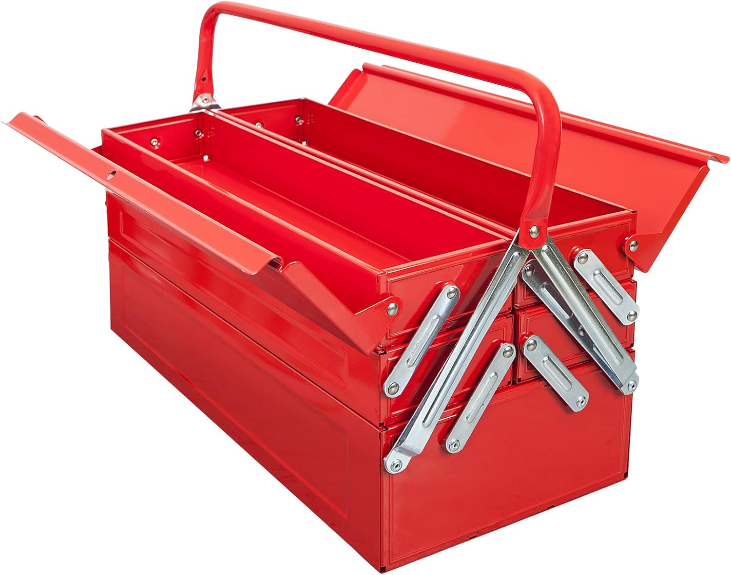 Red Steel 18-inch Tool Box with 5-Tray Cantilever Tool Organizer F419349