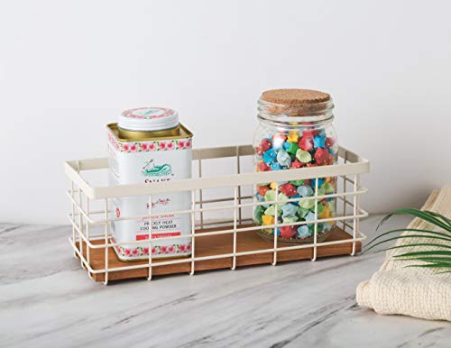 Black Metal Wire Storage Basket with Wooden Bottom (2 Pack) N817647