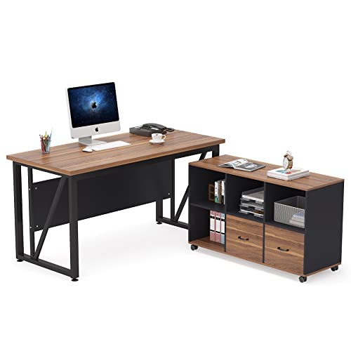 63 inches L-Shaped Computer Desk with File Cabinet and Drawers D630