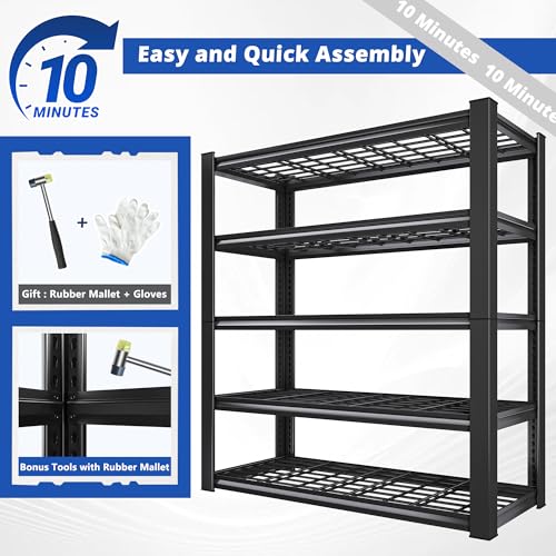Black 5 Tier Adjustable Metal Shelving 72" H x 35.5" W x 16" D S721
