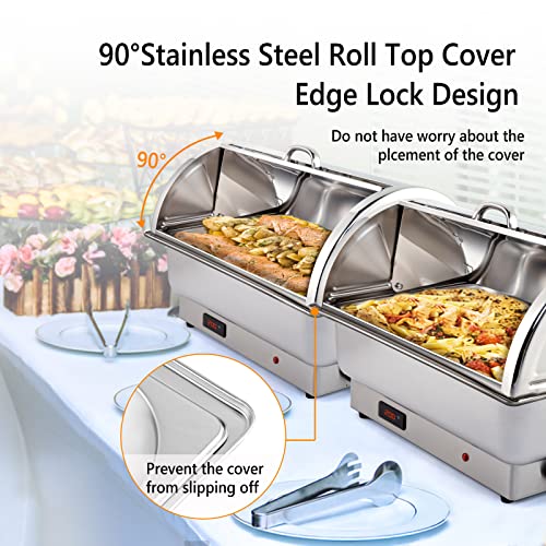 Electric 9 QT Stainless Steel Chafing Dish Buffet Set with 2 Detachable Food Pans I45460