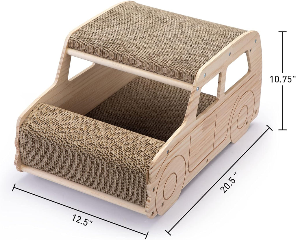 2-in-1 Wood Corrugated Cat Scratcher, Natural Pine Board, Durable Cardboard Y478883