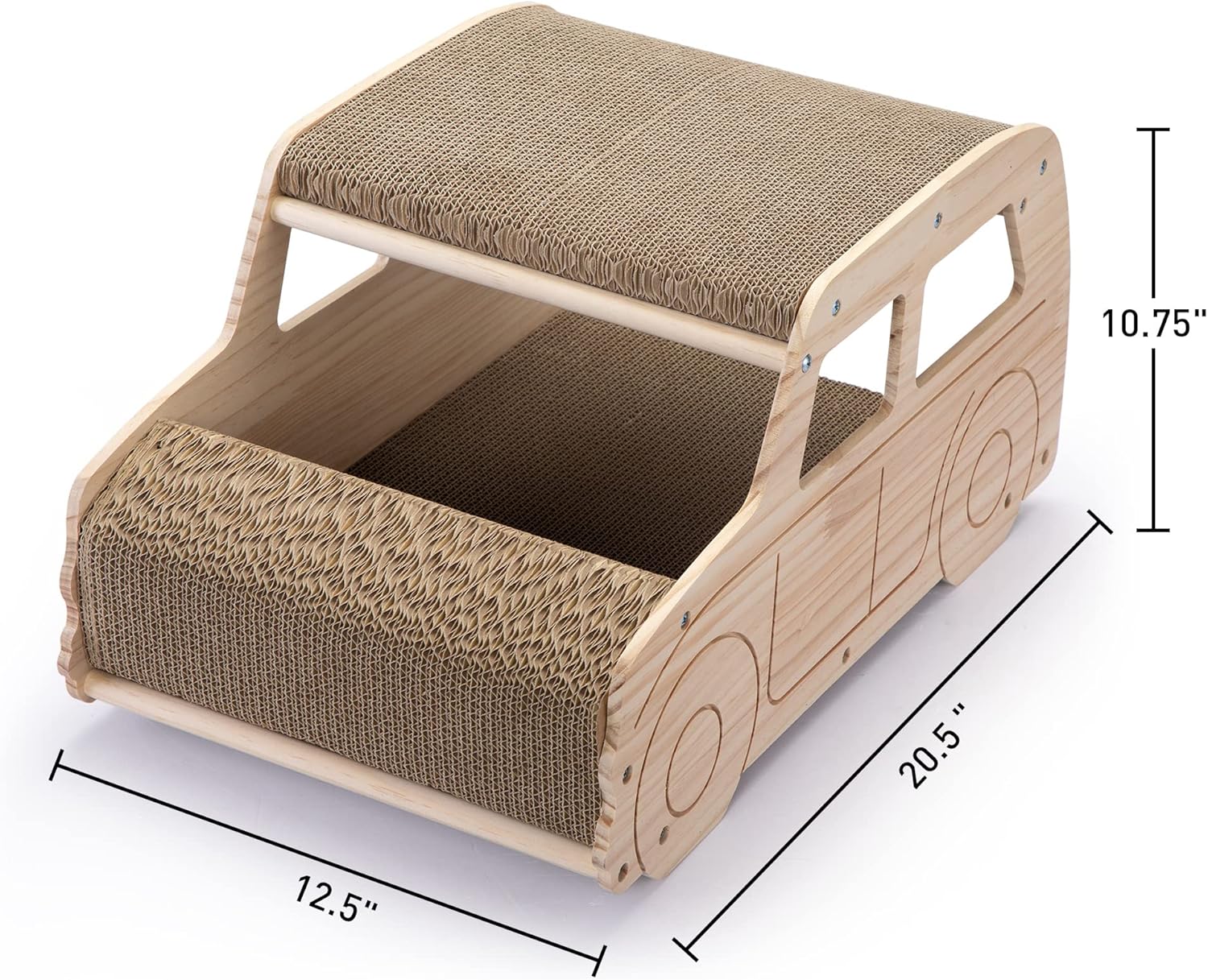 2-in-1 Wood Corrugated Cat Scratcher, Natural Pine Board, Durable Cardboard Y478883