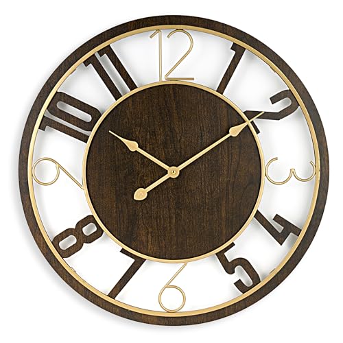 Brown 24-Inch Wooden Analog Wall Clock K737