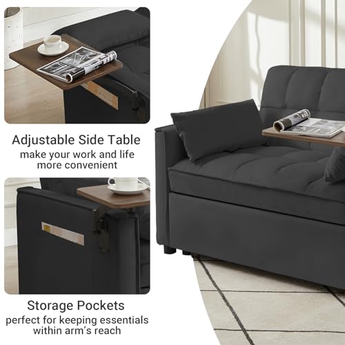 Black Velvet Convertible Sleeper Sofa Bed with 2 Pillows X46805
