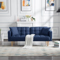 Navy Blue Tufted Fabric Futon Sofa Bed with Wooden Legs and 2 Square Pillows L9040