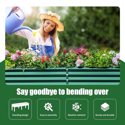 Galvanized Raised Garden Bed with Legs, 48×24×32in Metal Elevated Planter Box with Drainage Holes B486