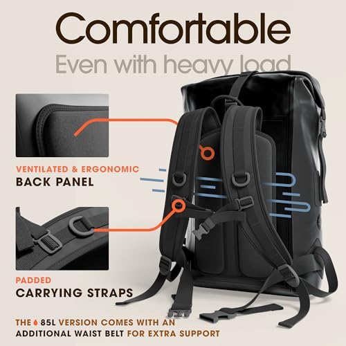 Waterproof Backpack with Roll-Top Closure and IPX8 Waterproof Phone Case (Black, 35L) M2370
