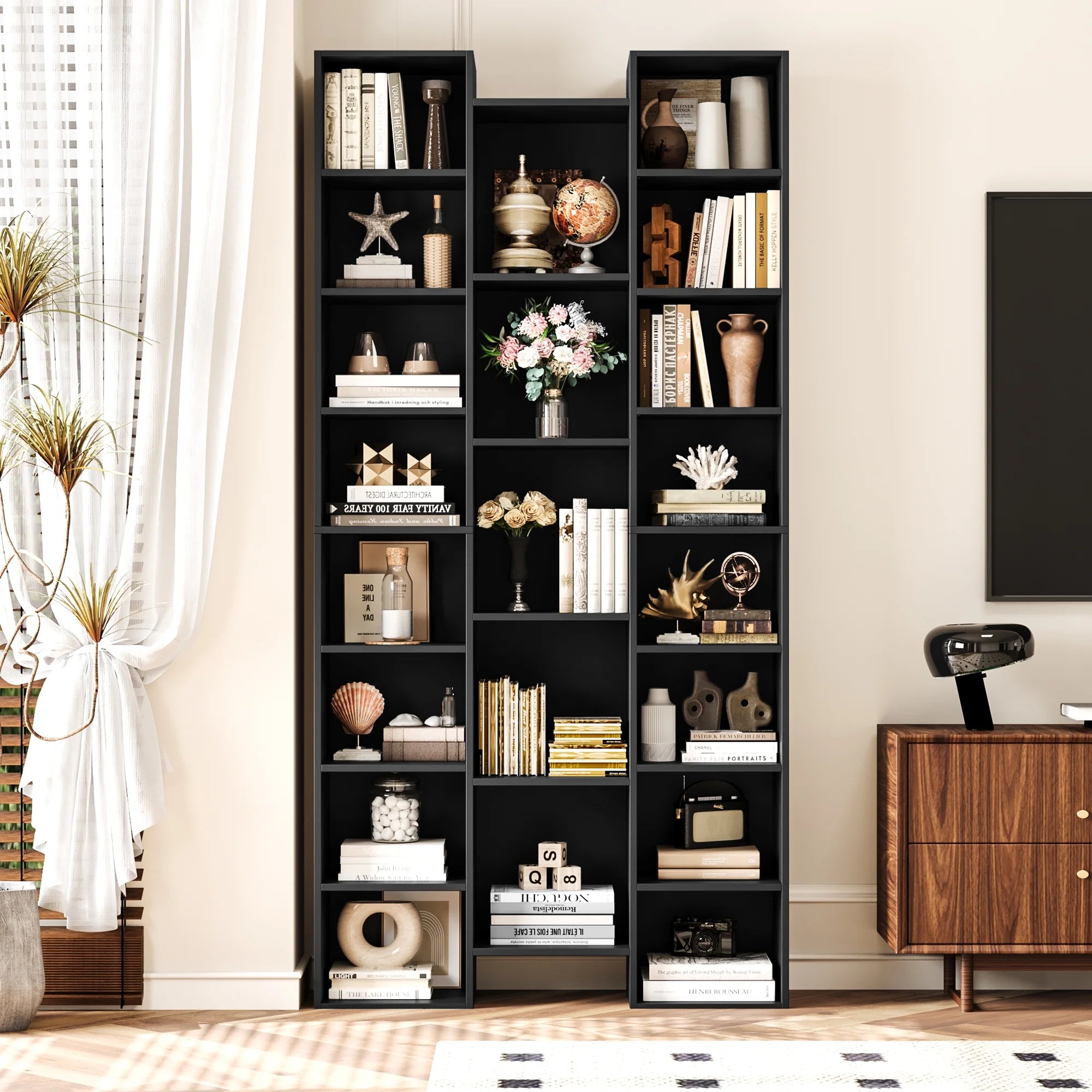 Black 21-Cube Bookcase with Adjustable Shelves X50423