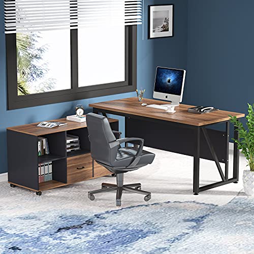 63 inches L-Shaped Computer Desk with File Cabinet and Drawers D630