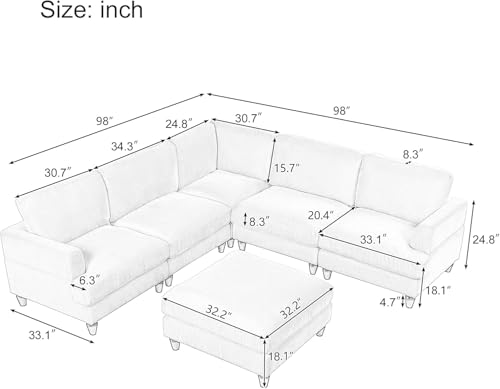 Oversized Modular Sectional Sofa with Movable Ottoman 7 Seater U652