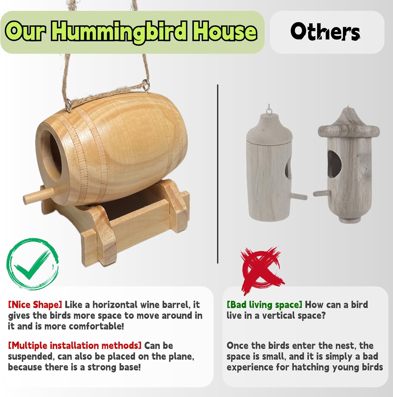 2 Pack Natural Wooden Hummingbird House X591