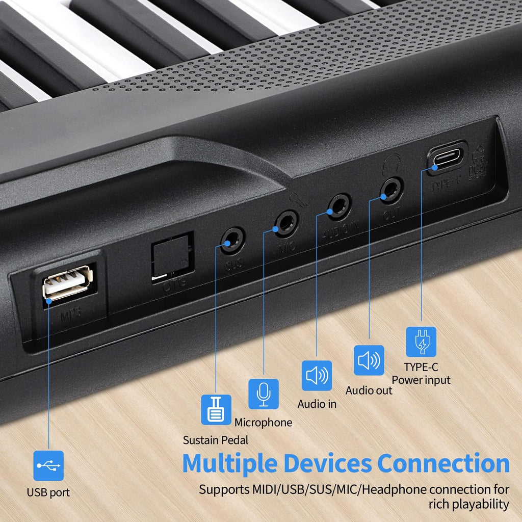 88 Key Semi Weighted Digital Piano with Stand, Sustain Pedal, Headphones, Carrying Case, Power Supply Y9675