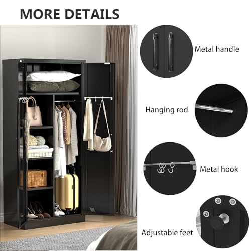 Metal Storage Cabinet with 2 Doors & 2 Drawers and Hanging Rod I332824