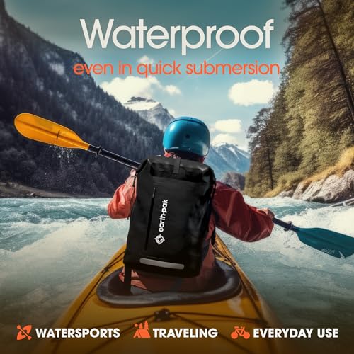 Waterproof Backpack with Roll-Top Closure and IPX8 Waterproof Phone Case (Black, 35L) M2370