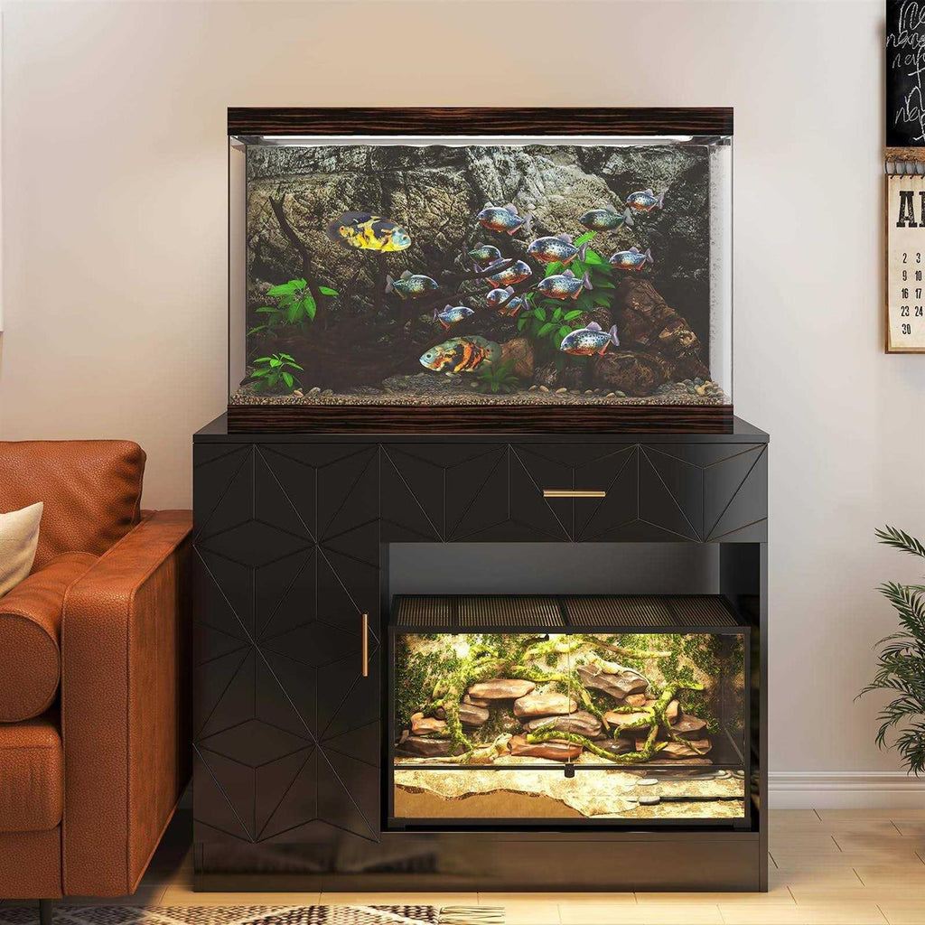 Black 40 Gallon Fish Tank Stand with Drawer and Cabinet T5171