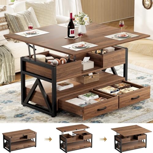 Black Lift Top Coffee Table with Storage Drawers and Hidden Compartment U69737