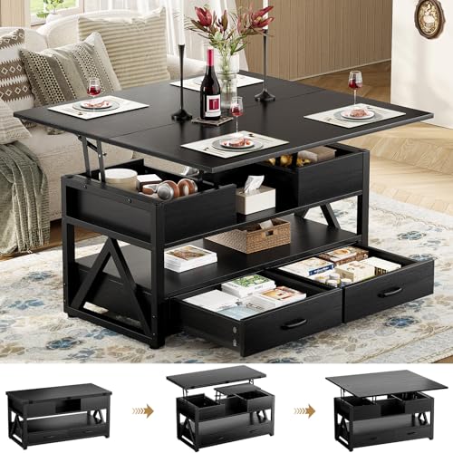 Black Lift Top Coffee Table with Storage Drawers and Hidden Compartment U69737