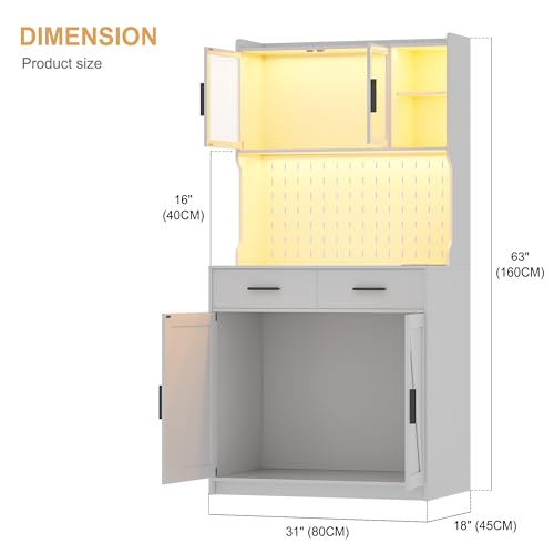 White LED Kitchen Pantry Cabinet with Drawers and Adjustable Shelves K787