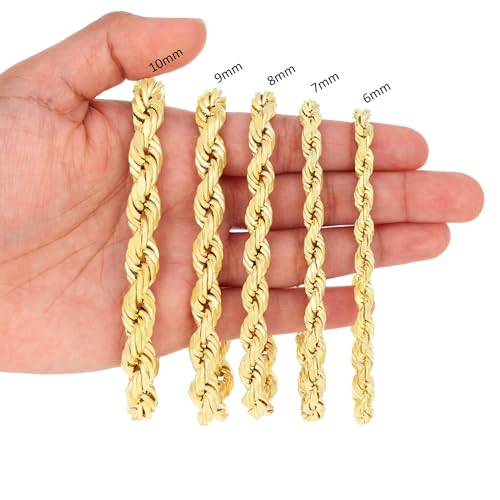 10K Yellow Gold Solid Rope Diamond Cut Chain Necklace N86162