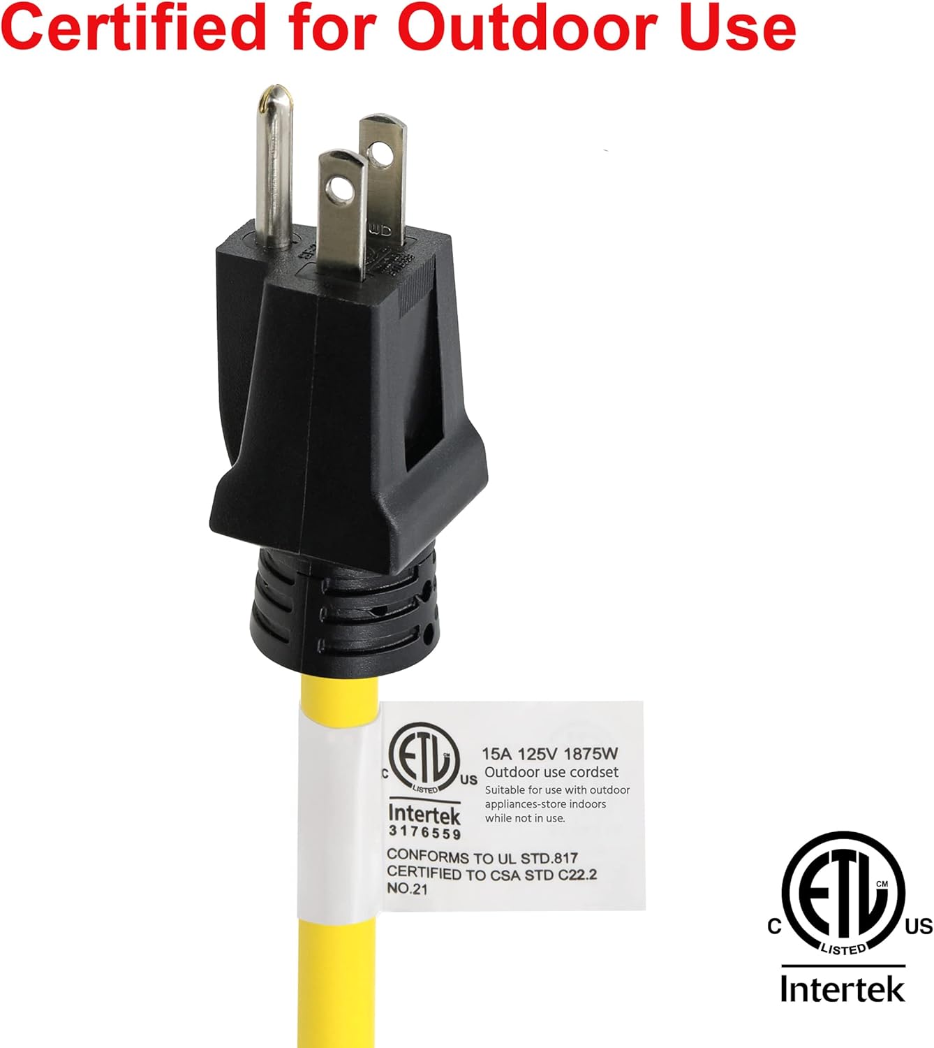 50 ft Heavy Duty Outdoor Extension Cord 12/3 SJTW, Yellow, 3 Prong Grounded Plug R80882